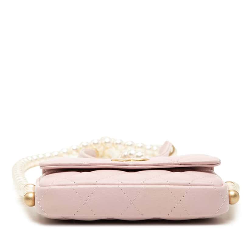 Chanel Quilted Lambskin About Pearls Card Holder On Chain Pink Leather Very good condition - Inside View