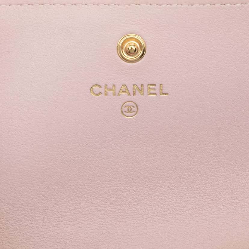 Chanel Quilted Lambskin About Pearls Card Holder On Chain Pink Leather Very good condition - Box View