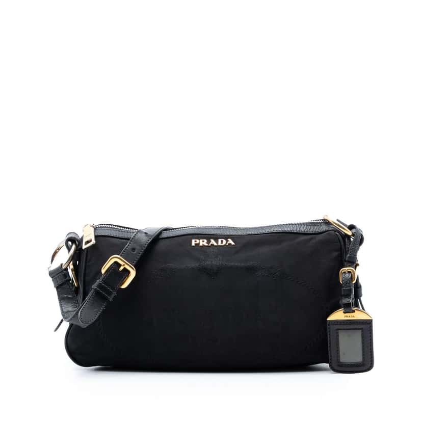 Prada Tessuto Canapa Logo Shoulder Bag Black Very good condition - Front View