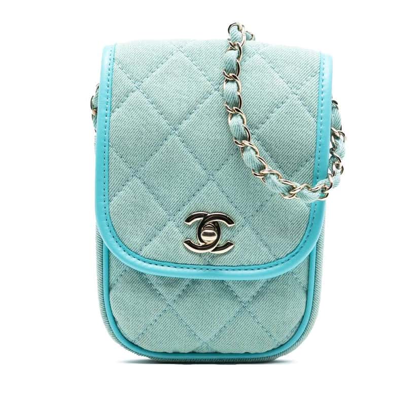 Chanel Mini CC Quilted Denim Crossbody Blue Denim Very good condition - Front View