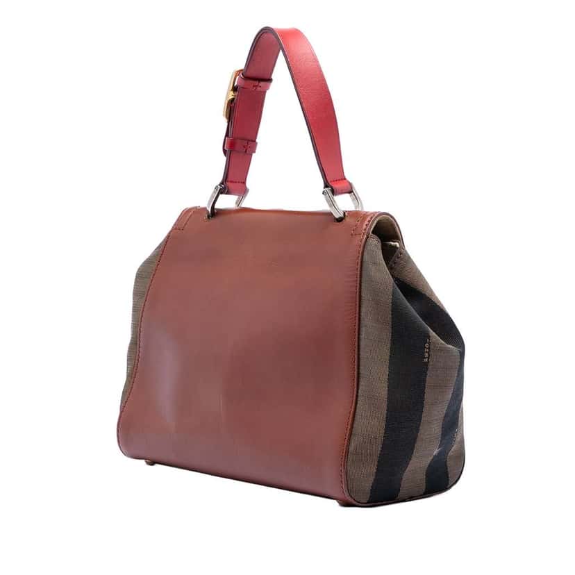 Fendi Leather and Pequin Canvas Silvana Satchel Brown Leather Very good condition - Back View