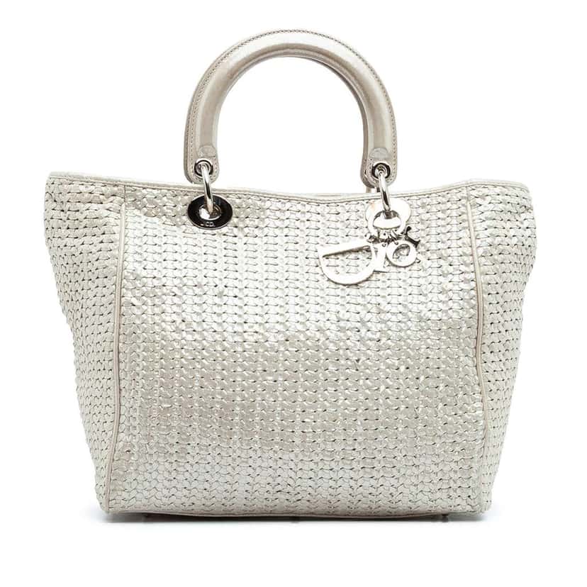 Dior Medium Woven Iridescent Calfskin Soft Lady Dior Silver Leather Very good condition - Front View