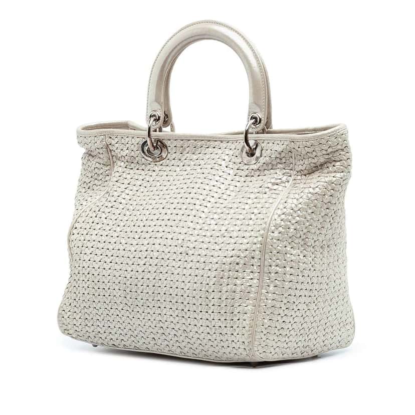 Dior Medium Woven Iridescent Calfskin Soft Lady Dior Silver Leather Very good condition - Back View