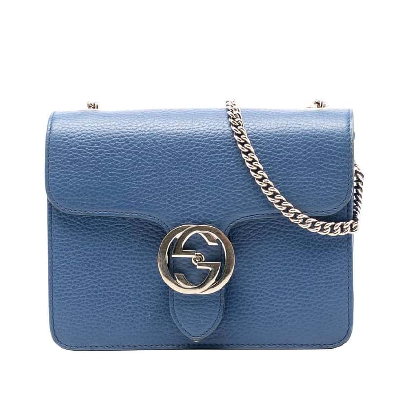 Gucci Small Dollar Calfskin Interlocking G Crossbody Blue Leather Very good condition - Front View