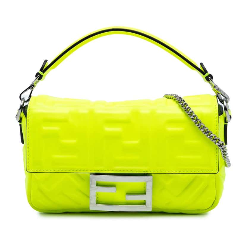 Fendi Mini Zucca Embossed Leather Baguette Satchel Yellow Leather Very good condition - Front View