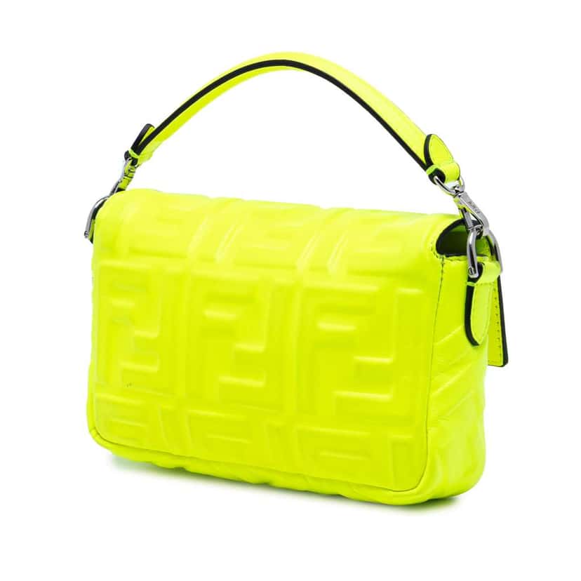 Fendi Mini Zucca Embossed Leather Baguette Satchel Yellow Leather Very good condition - Back View