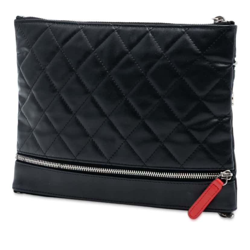 Chanel CC Quilted Lambskin Multi Zip Clutch Black Leather Very good condition - Back View