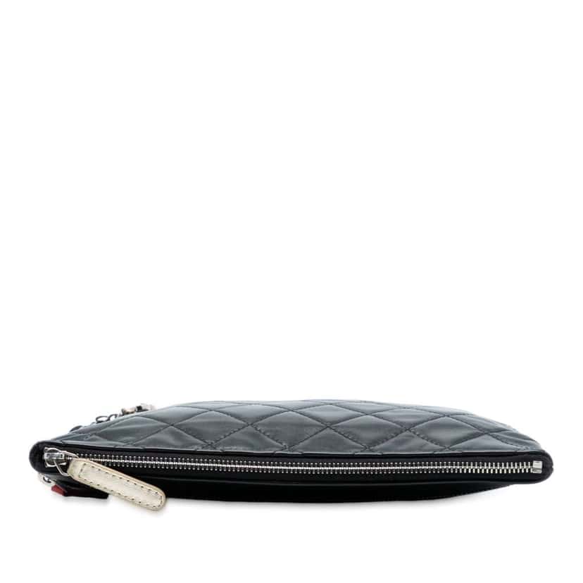 Chanel CC Quilted Lambskin Multi Zip Clutch Black Leather Very good condition - Inside View