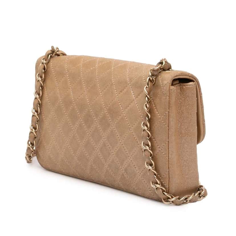 Chanel Small Quilted Iridescent Lambskin Pearl CC Crystal Flap Gold Leather Very good condition - Back View
