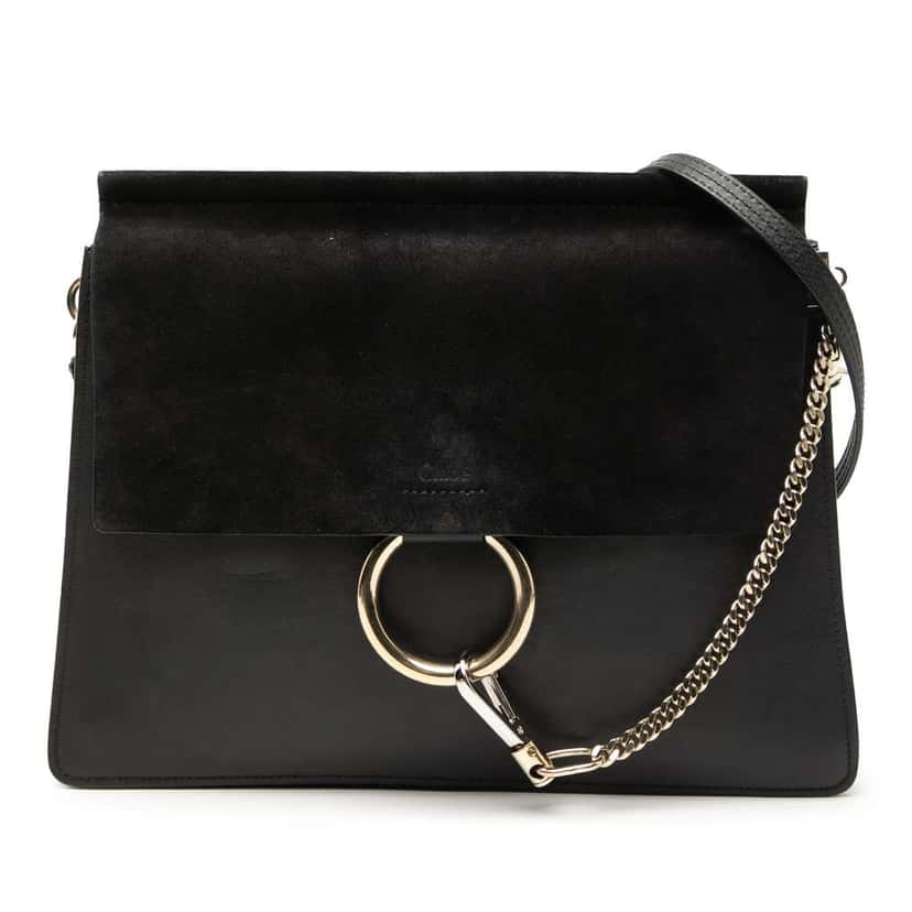 Chloé Medium Leather Faye Shoulder Bag Black Leather Good condition - Front View