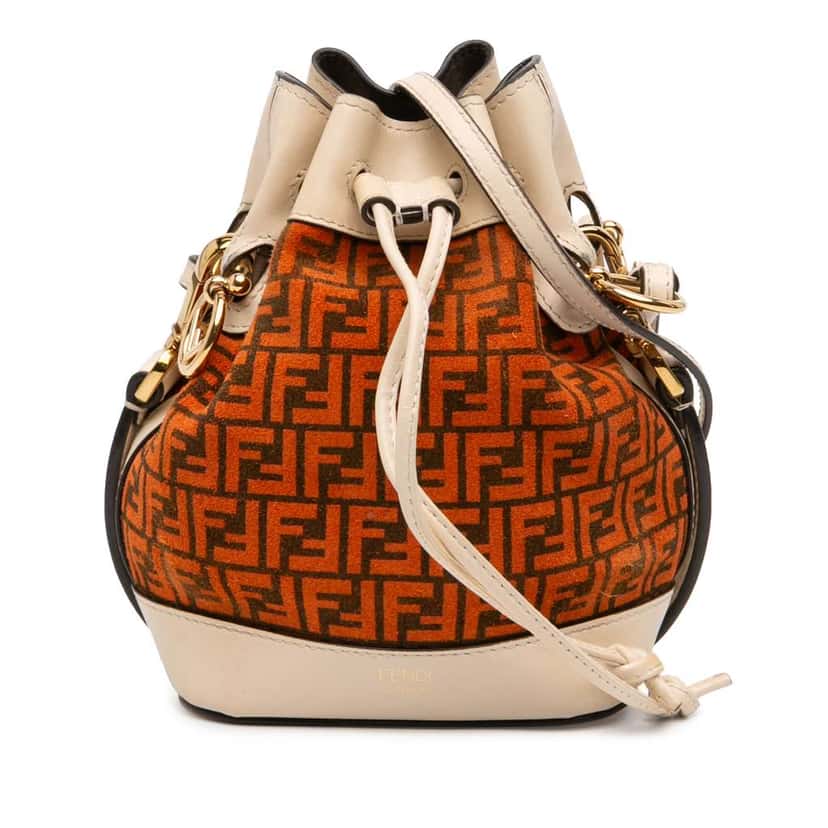 Fendi Mini Zucca Suede Mon Tresor Bucket Bag Orange Leather Very good condition - Front View