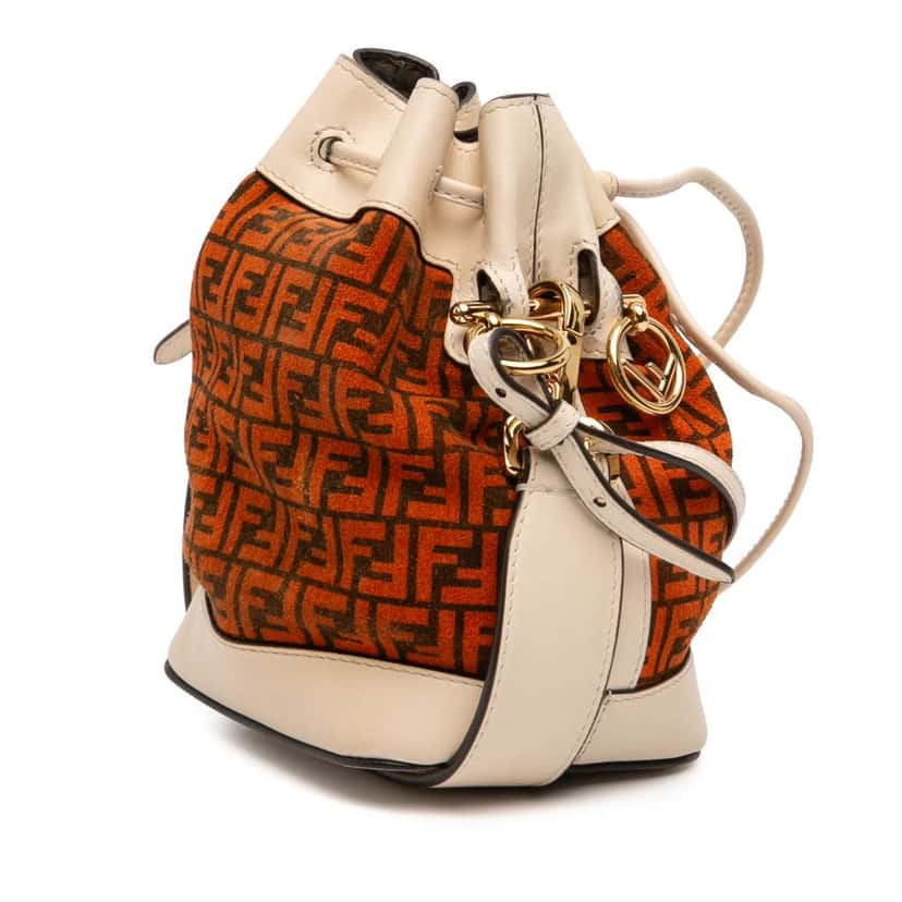 Fendi Mini Zucca Suede Mon Tresor Bucket Bag Orange Leather Very good condition - Back View