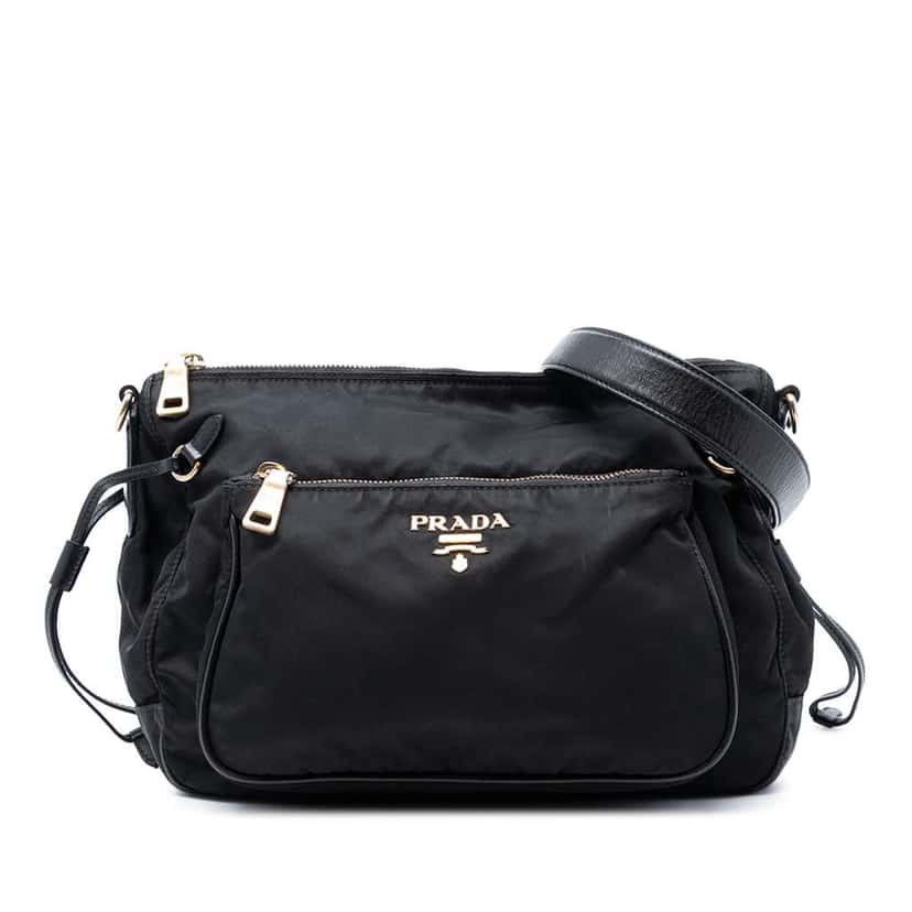 Prada Saffiano Trimmed Tessuto Zip Top Shoulder Bag Black Very good condition - Front View