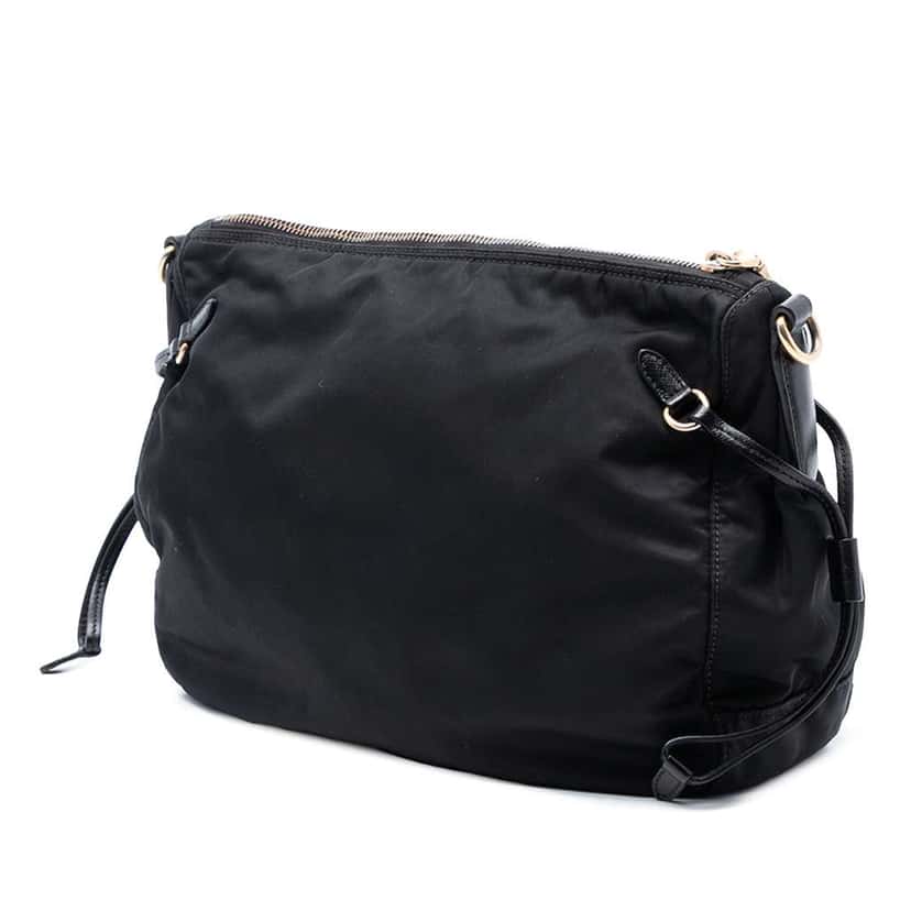 Prada Saffiano Trimmed Tessuto Zip Top Shoulder Bag Black Very good condition - Back View