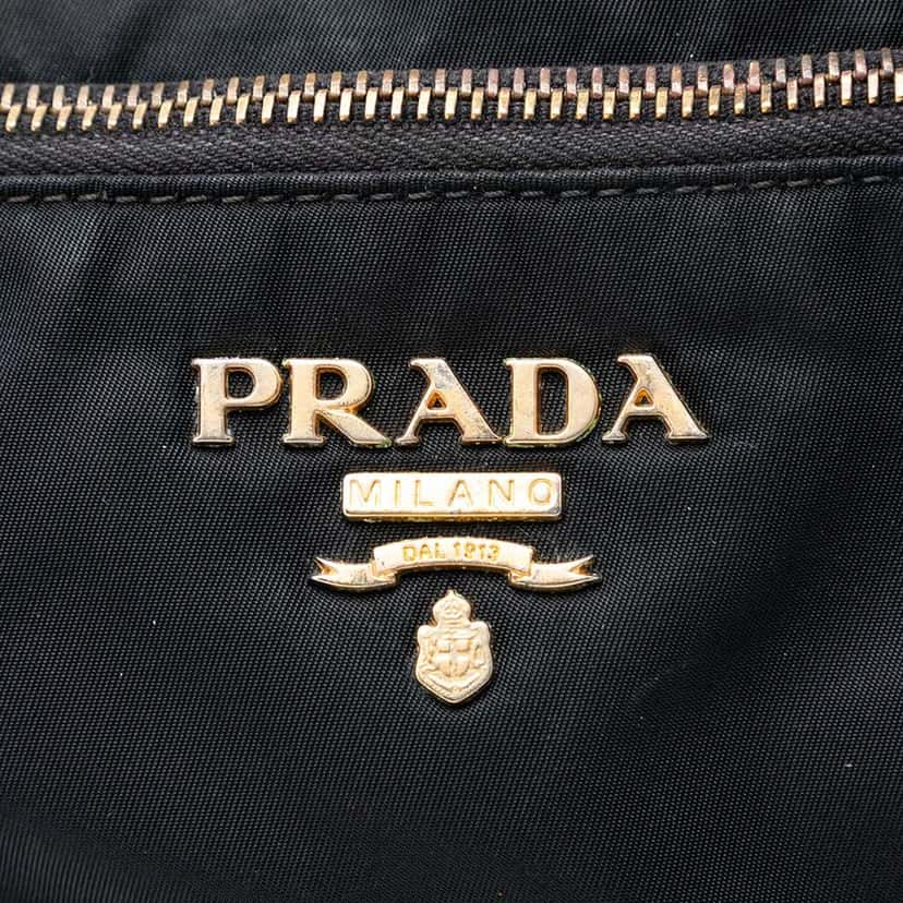 Prada Saffiano Trimmed Tessuto Zip Top Shoulder Bag Black Very good condition - Box View