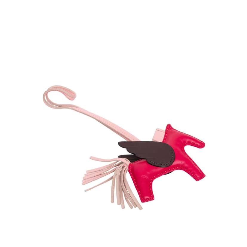 Hermès Milo Lambskin and Swift Grigri Rodeo Pegase Bag Charm PM Pink Leather Very good condition - Back View