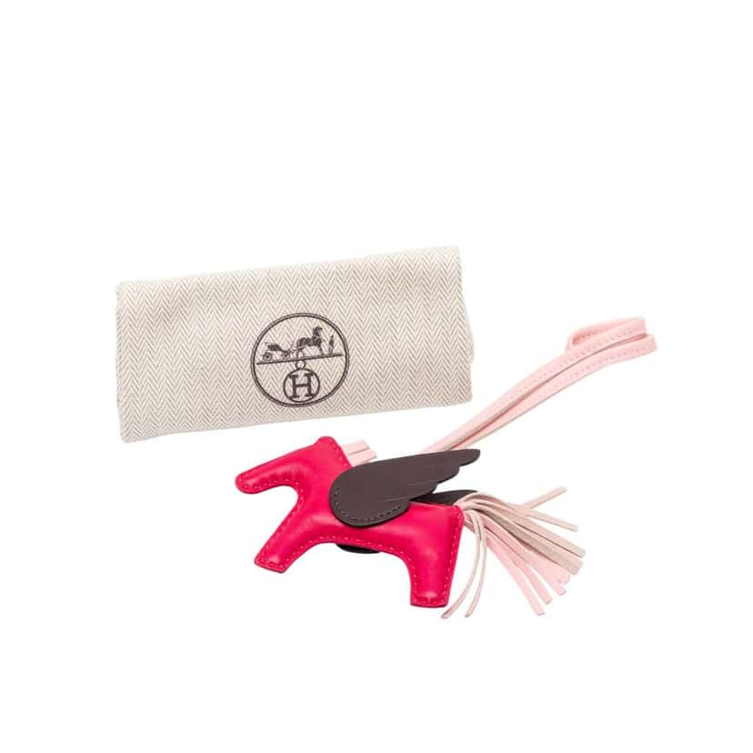 Hermès Milo Lambskin and Swift Grigri Rodeo Pegase Bag Charm PM Pink Leather Very good condition - Box View