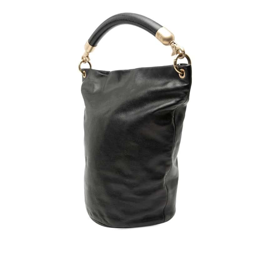 Chanel CC Lambskin Bucket Bag Black Leather Very good condition - Back View
