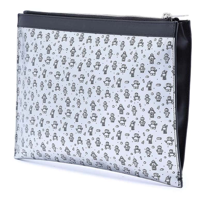 Saint Laurent Metallic Calfskin Robot Zipped Tablet Pouch Silver Leather Very good condition - Back View