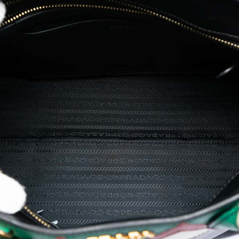 Prada Medium Saffiano Trimmed City Calf Greca Esplanade Satchel Black Leather Very good condition - Model View