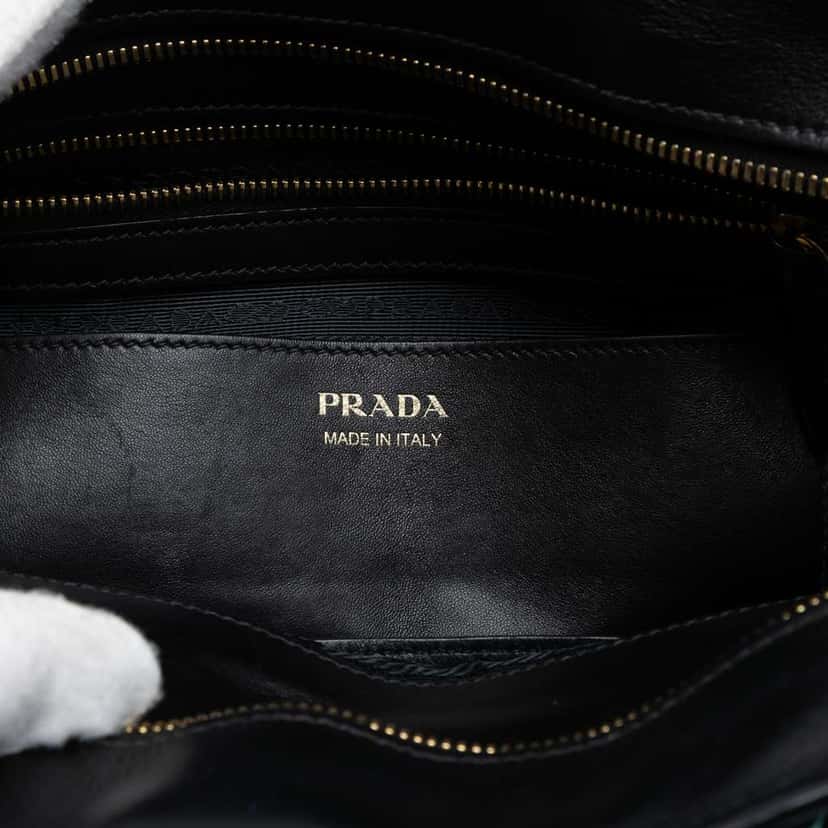 Prada Medium Saffiano Trimmed City Calf Greca Esplanade Satchel Black Leather Very good condition - Box View
