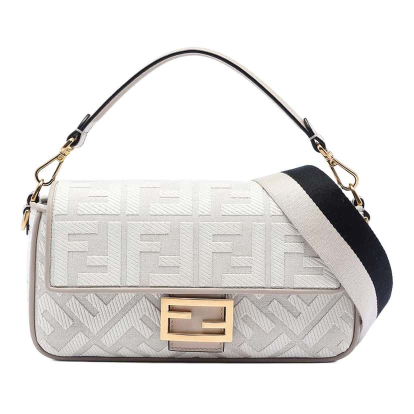 Fendi Zucca Embroidered Canvas Baguette Satchel Grey Canvas Good condition - Front View