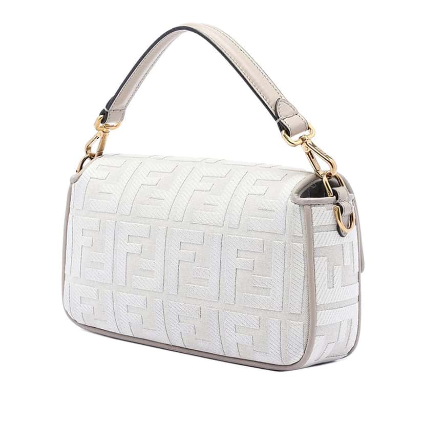 Fendi Zucca Embroidered Canvas Baguette Satchel Grey Canvas Good condition - Back View