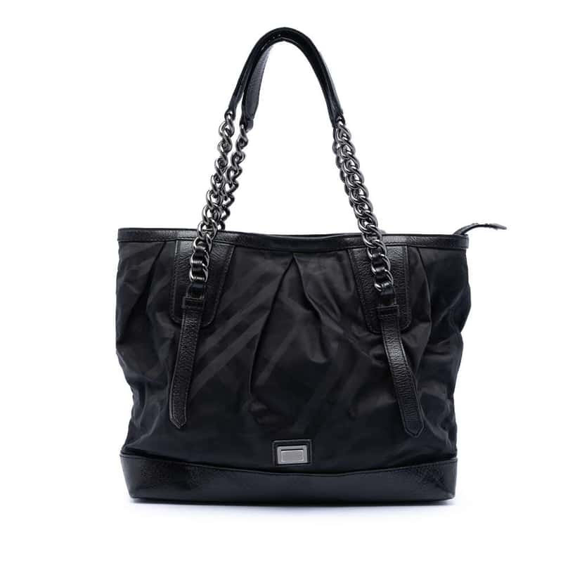 Burberry Tonal Check Nylon Shoulder Bag Black Very good condition - Front View