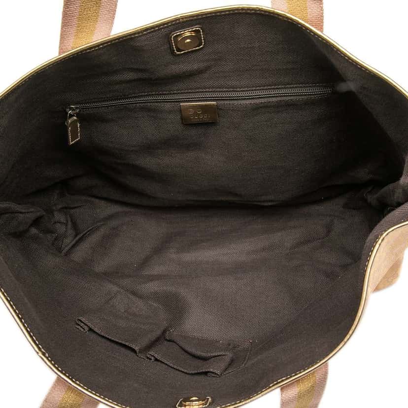 Gucci GG Canvas Web Tote Gold Canvas Very good condition - Model View