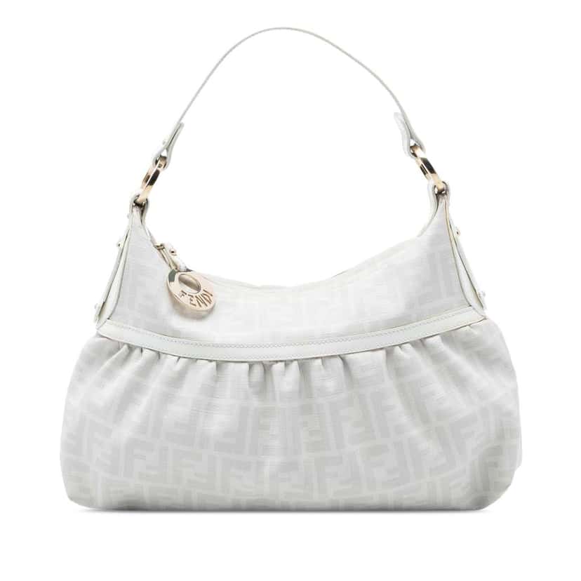 Fendi Zucca Coated Canvas Chef Shoulder Bag White Canvas Very good condition - Front View