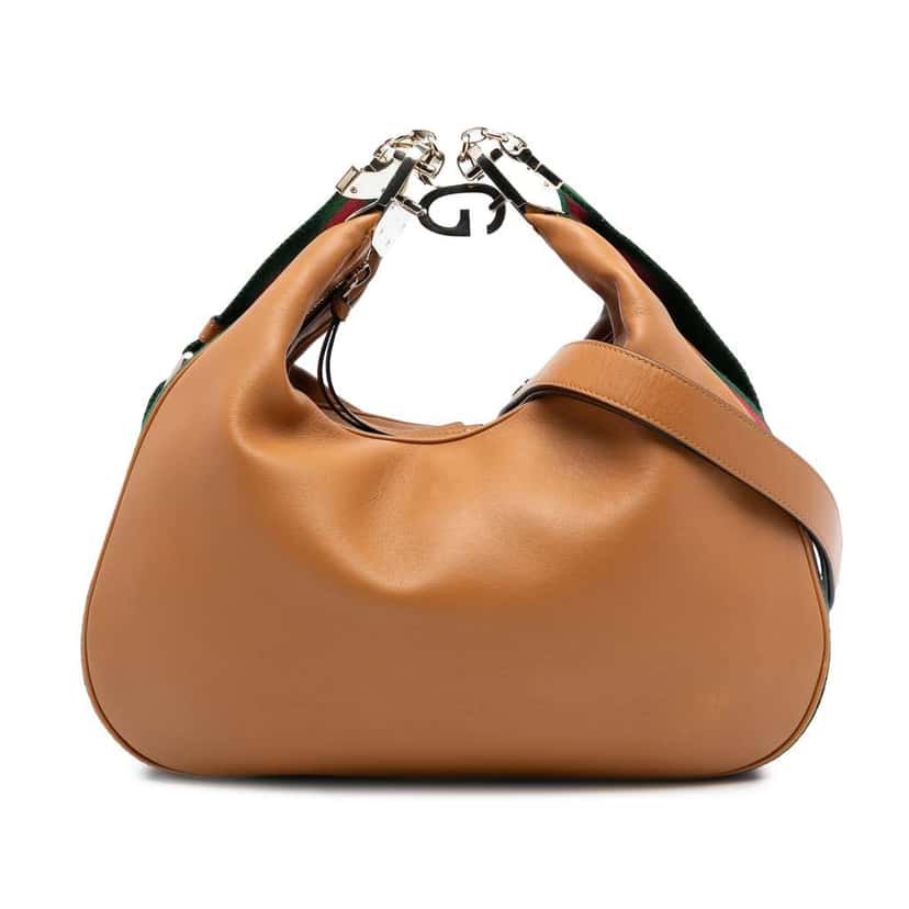 Gucci Medium Leather Web Attache Crossbody Brown Leather Very good condition - Front View