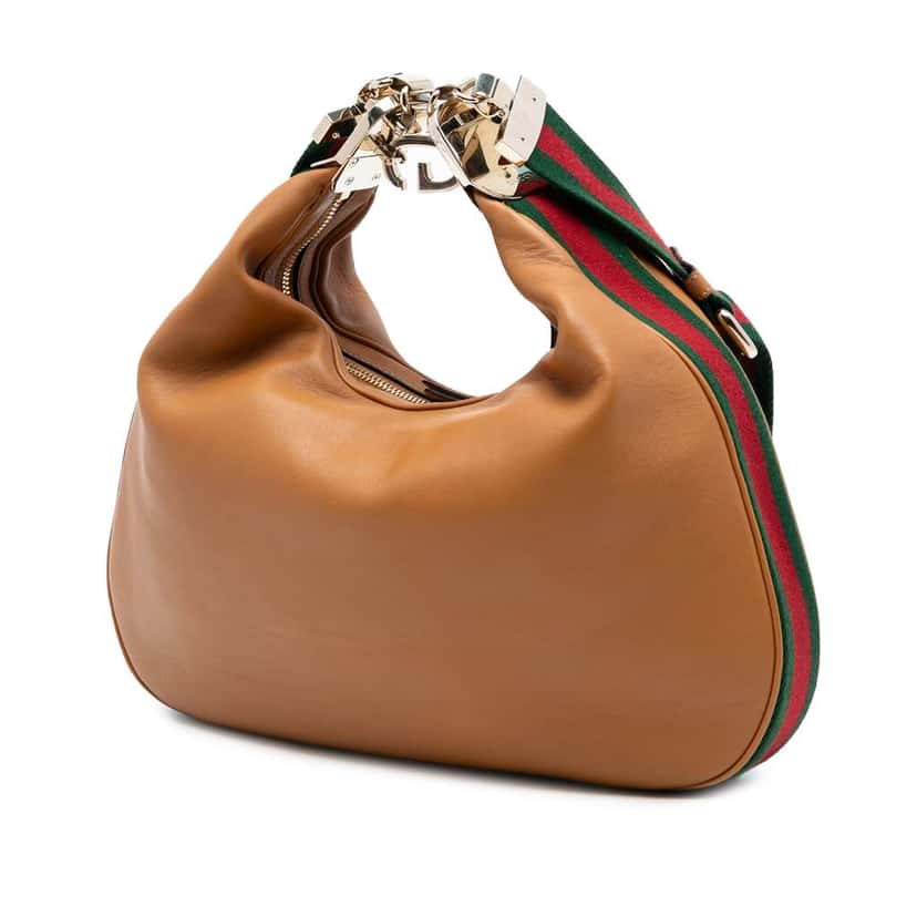 Gucci Medium Leather Web Attache Crossbody Brown Leather Very good condition - Back View