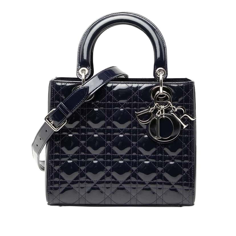 Dior Medium Patent Cannage Lady Dior Blue Leather Very good condition - Front View