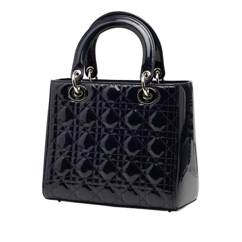 Dior Medium Patent Cannage Lady Dior Blue Leather Very good condition - Back View