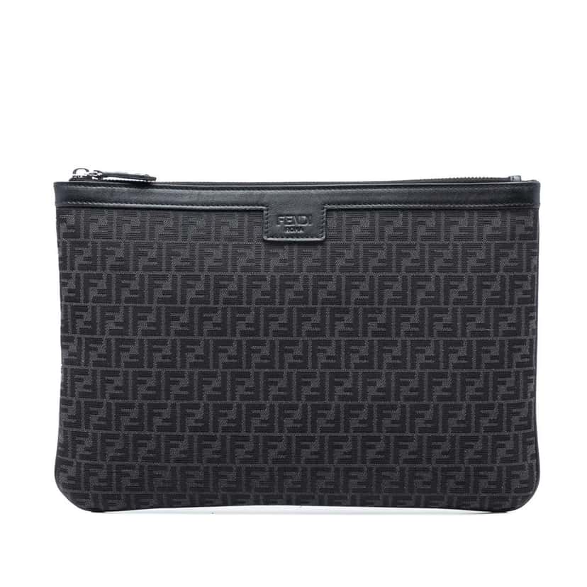Fendi Zucchino Canvas Flat Clutch Black Canvas Very good condition - Front View