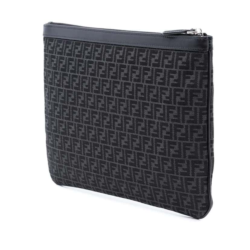 Fendi Zucchino Canvas Flat Clutch Black Canvas Very good condition - Back View