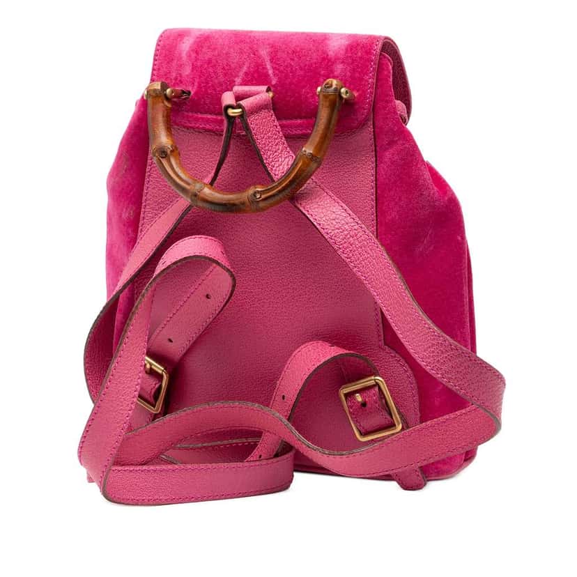 Gucci Suede Bamboo Backpack Pink Leather Very good condition - Back View