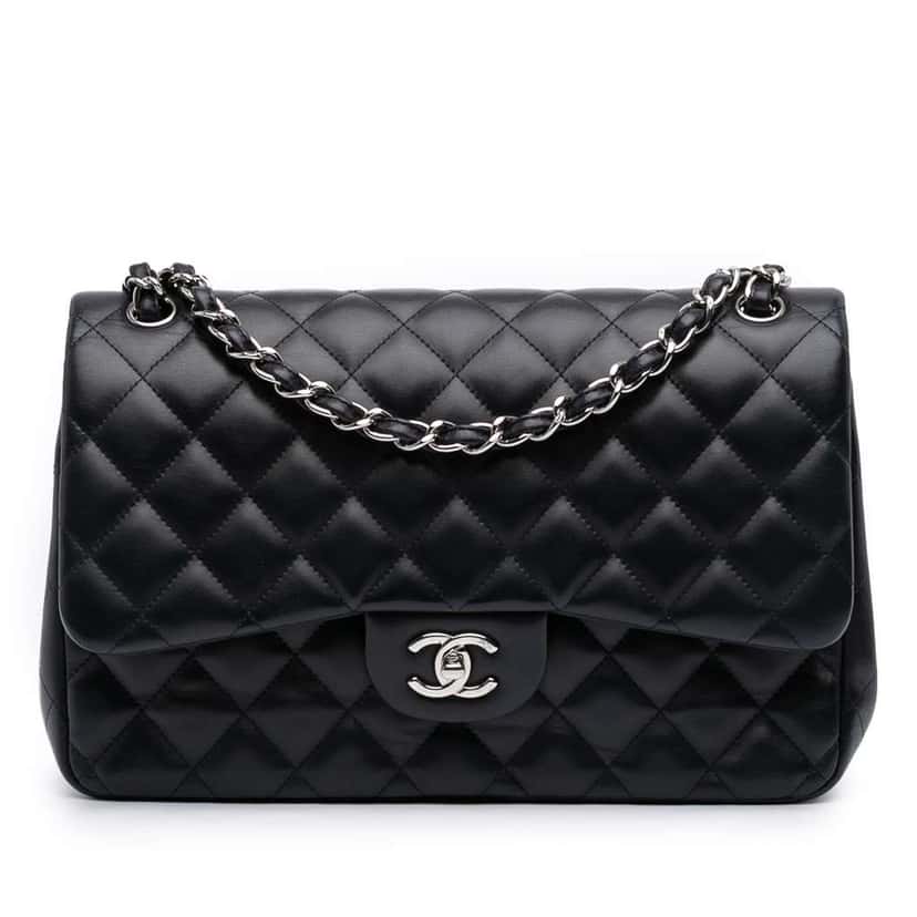 Chanel Jumbo Classic Lambskin Double Flap Black Leather Very good condition - Front View