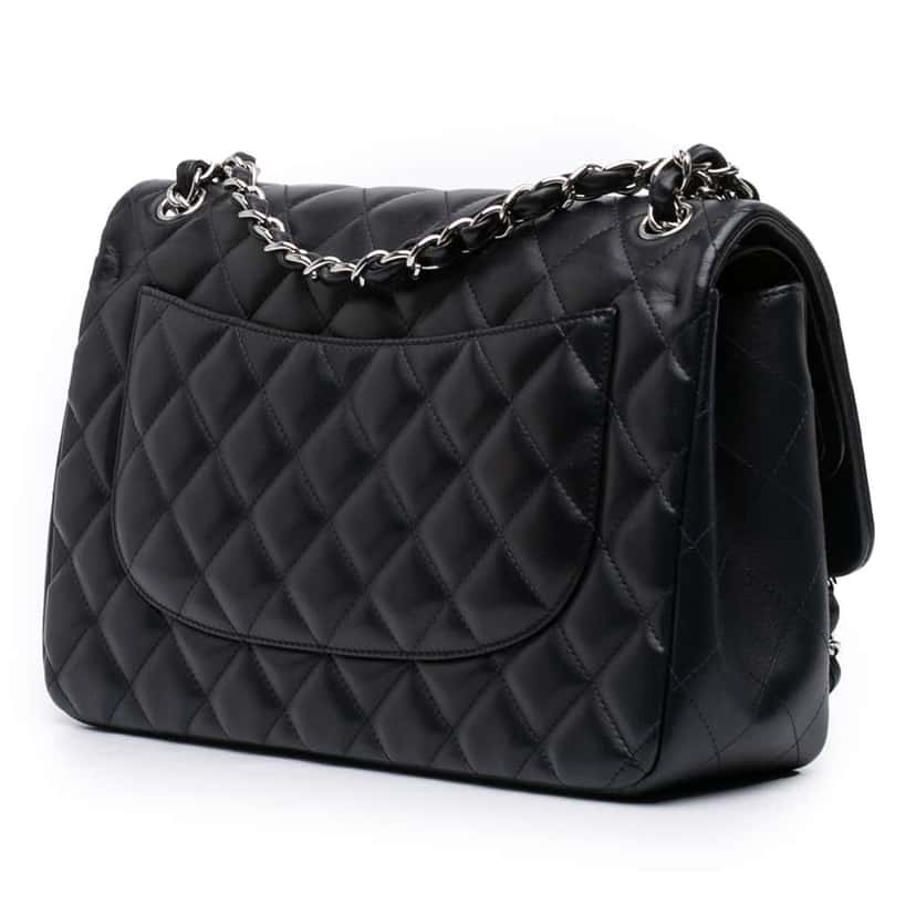 Chanel Jumbo Classic Lambskin Double Flap Black Leather Very good condition - Back View