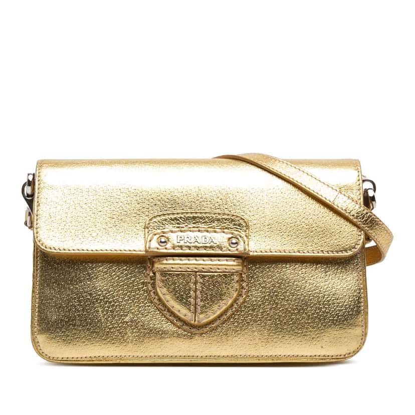 Prada Metallic Cinghiale Crossbody Gold Leather Very good condition - Front View