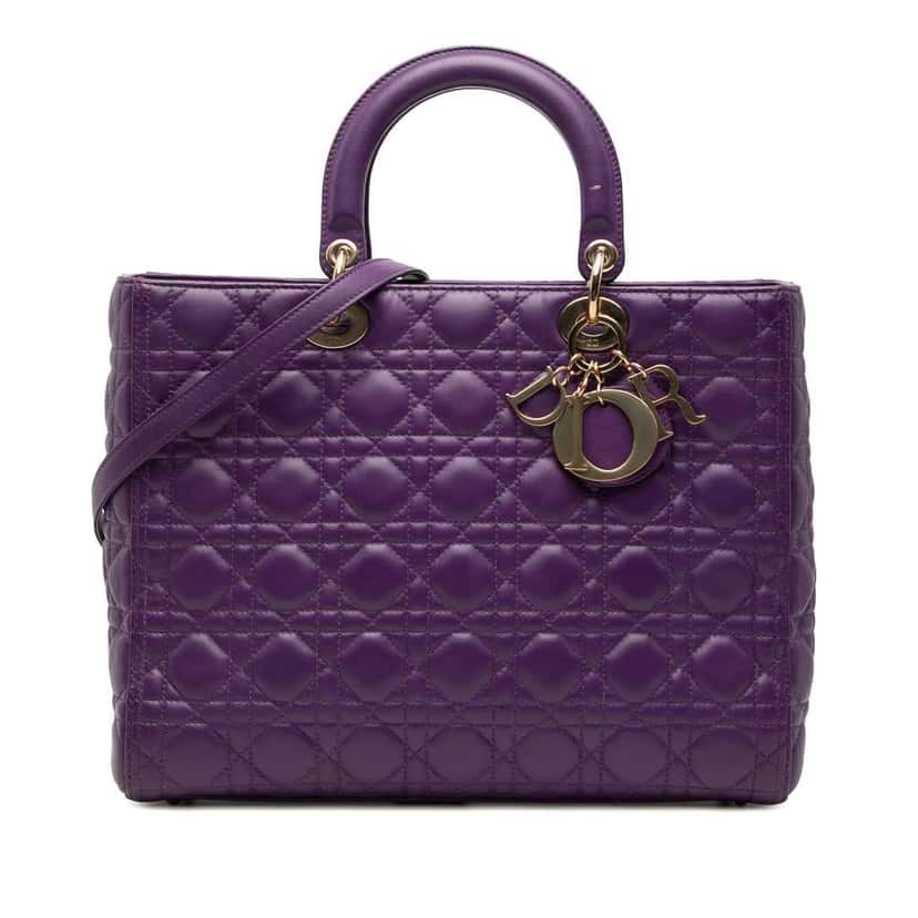 Dior Large Lambskin Cannage Lady Dior Purple Leather Very good condition - Front View