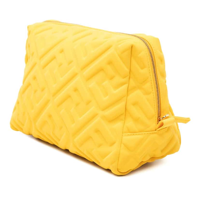 Fendi Zucca Embossed Technical Fabric Cosmetic Pouch Yellow Very good condition - Back View