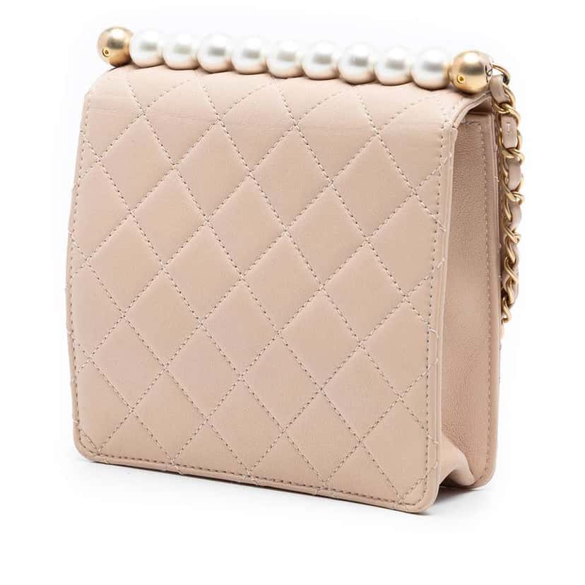 Chanel Small Quilted Lambskin Chic Pearls Flap Brown Leather Very good condition - Back View