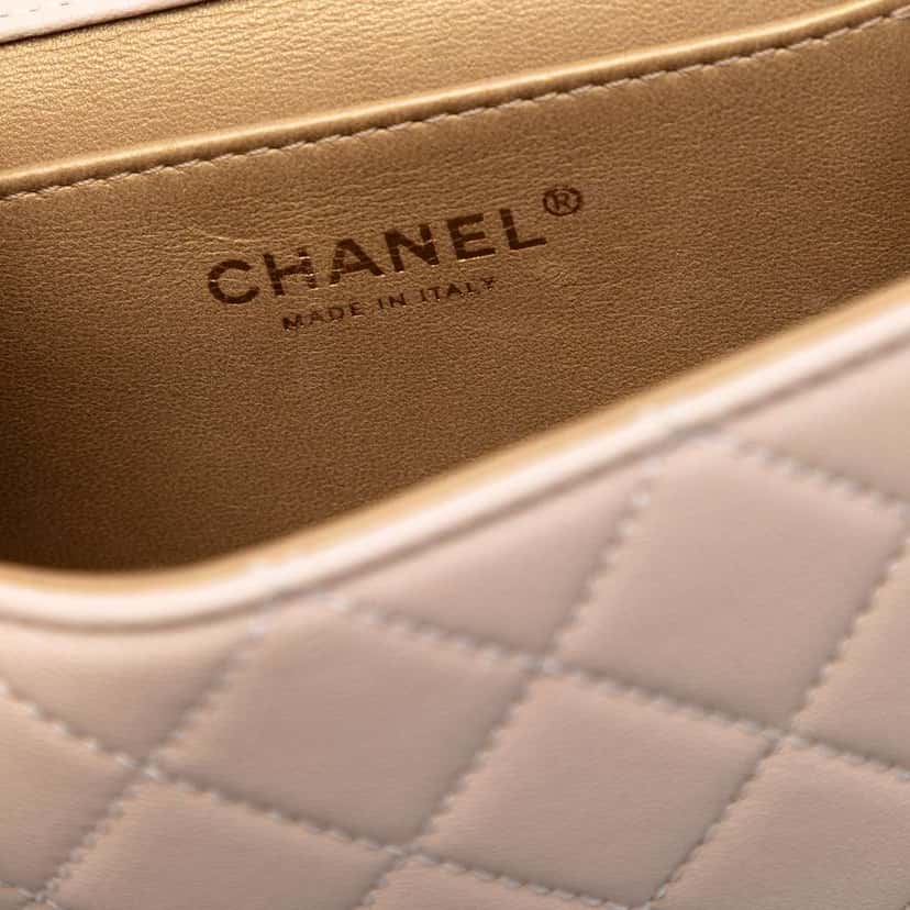 Chanel Small Quilted Lambskin Chic Pearls Flap Brown Leather Very good condition - Box View