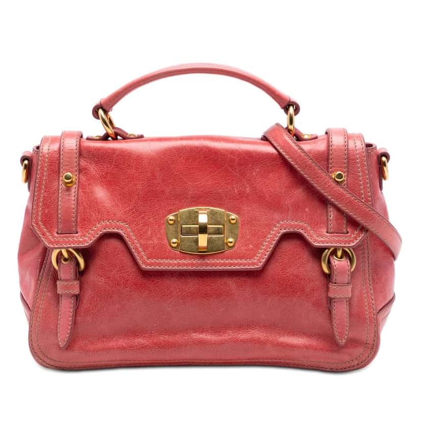 Miu Miu Distressed Leather Turnlock Satchel Pink Leather Very good condition - Front View