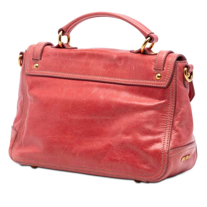 Miu Miu Distressed Leather Turnlock Satchel Pink Leather Very good condition - Back View