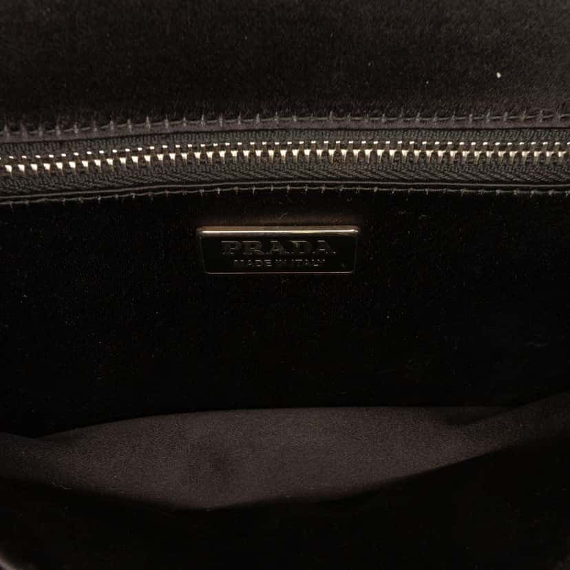 Prada Sequin Embellished Baia Chain Flap Silver Satin Very good condition - Model View