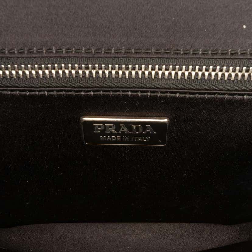 Prada Sequin Embellished Baia Chain Flap Silver Satin Very good condition - Box View