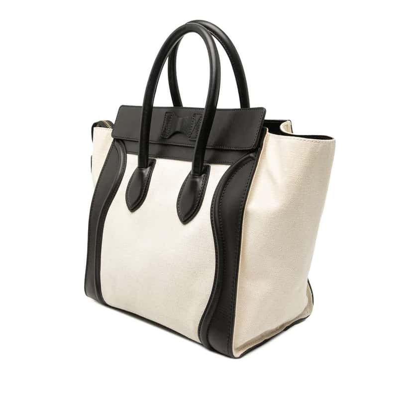 Celine Mini Bicolor Canvas and Leather Luggage Tote Brown Canvas Very good condition - Back View