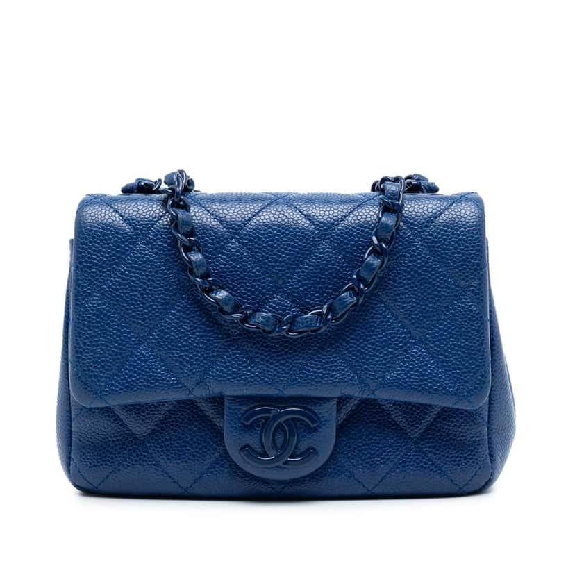 Chanel Mini Square Quilted Caviar CC Incognito Single Flap Blue Leather Very good condition - Front View
